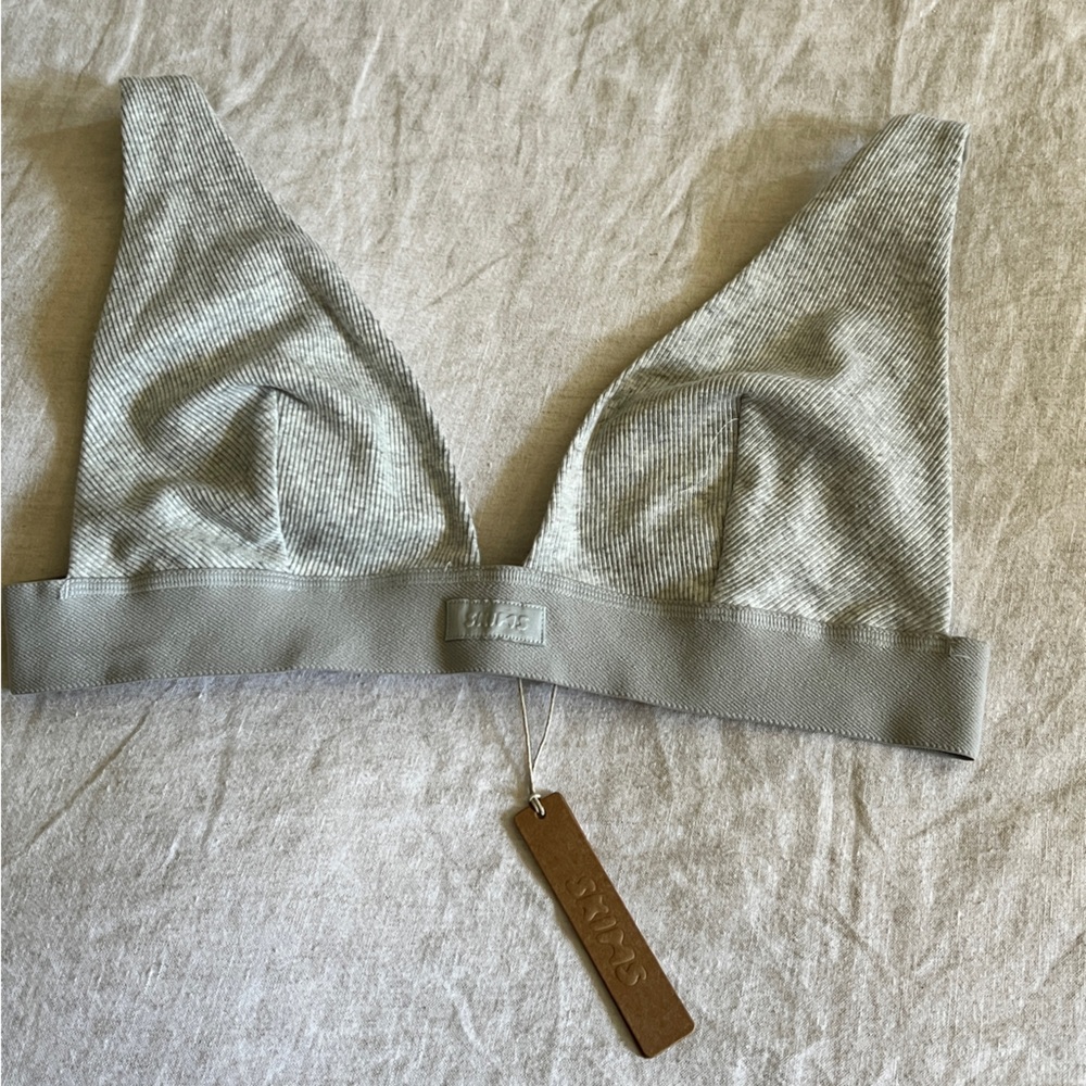 (NWT) SKIMS | Women’s Cotton Rib Grey Plunge Bralette Size XL
